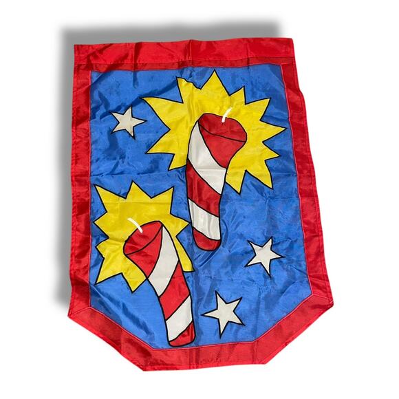 Fireworks July 4th Patriotic Flag Independence Day Red Blue Yard House Banner - Picture 3 of 5
